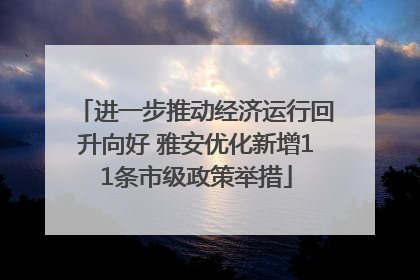 进一步推动经济运行回升向好 雅安优化新增11条市级政策举措